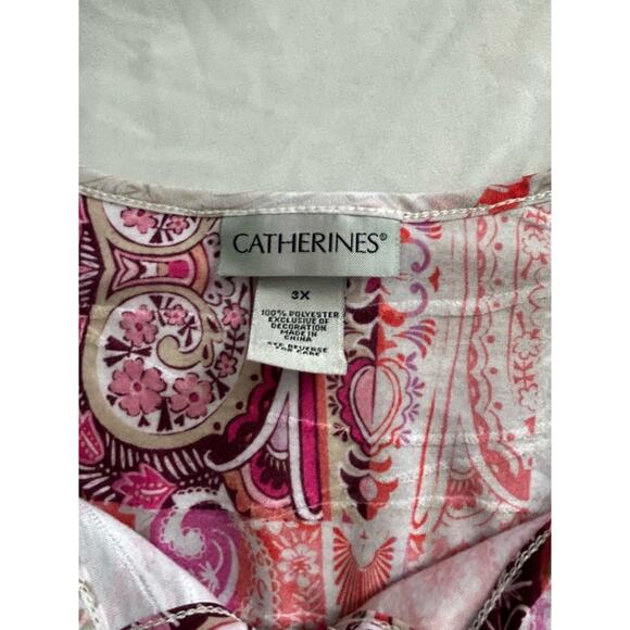 Catherines Patchwork Style Tunic Blouse Womens Size 3X Coral Pink Boho Festival - Picture 4 of 8